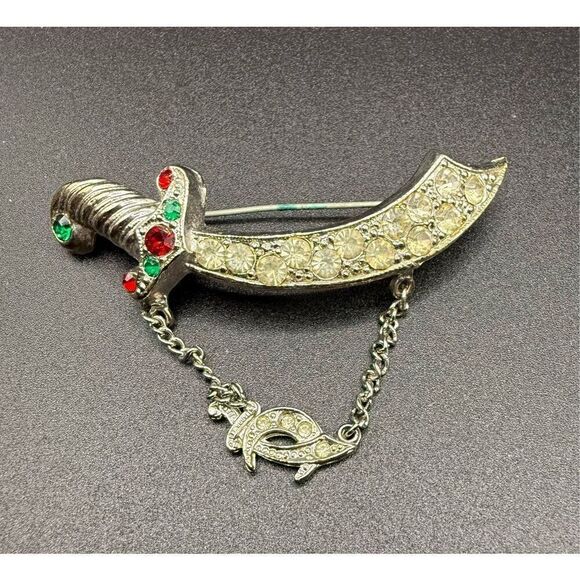 Masonic Shriners Crescent Moon & Scimitar Brooches Set of 2 Vintage - Picture 4 of 6